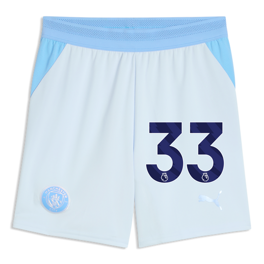 Kids' Manchester City Football Shorts 2026/27 With #33 - Icy Blue-Team Light Blue