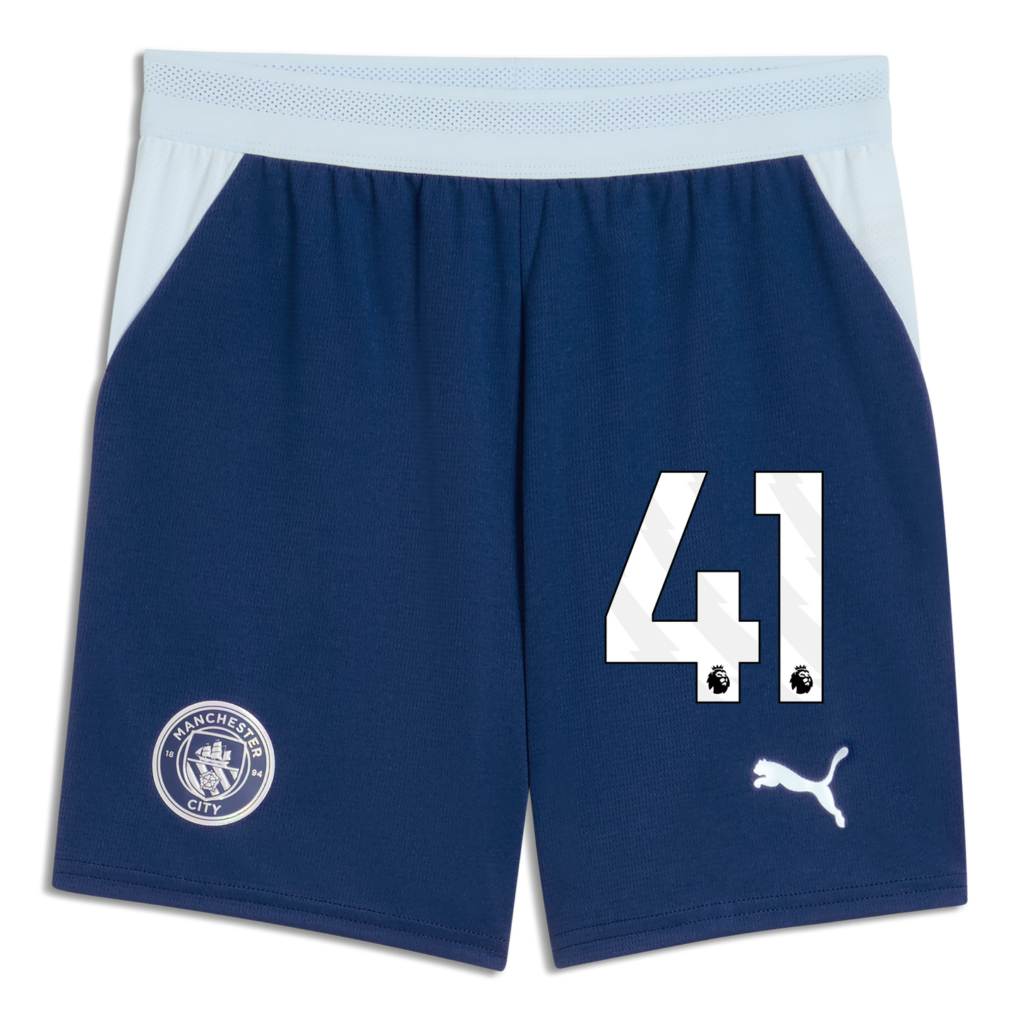 Kids' Manchester City Football Shorts 2026/27 With #41 - Blue Jewel-Icy Blue