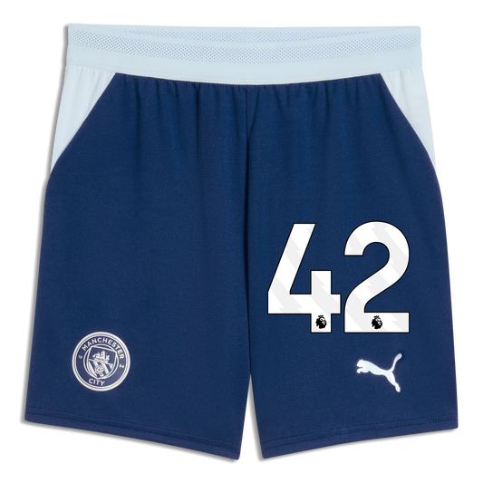 Kids' Manchester City Football Shorts 2026/27 With #42 - Blue Jewel-Icy Blue