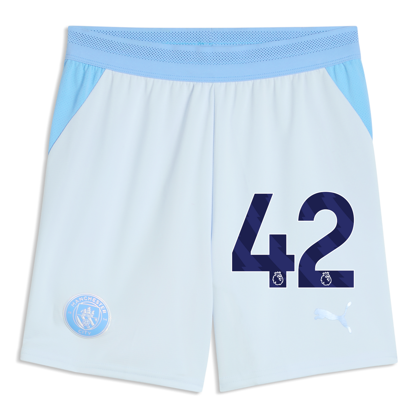 Kids' Manchester City Football Shorts 2026/27 With #42 - Icy Blue-Team Light Blue