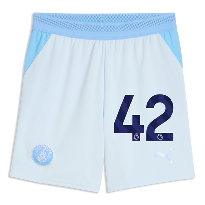 Kids' Manchester City Football Shorts 2026/27 With #42 - Icy Blue-Team Light Blue