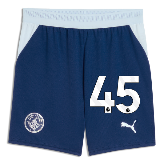 Kids' Manchester City Football Shorts 2026/27 With #45 - Blue Jewel-Icy Blue
