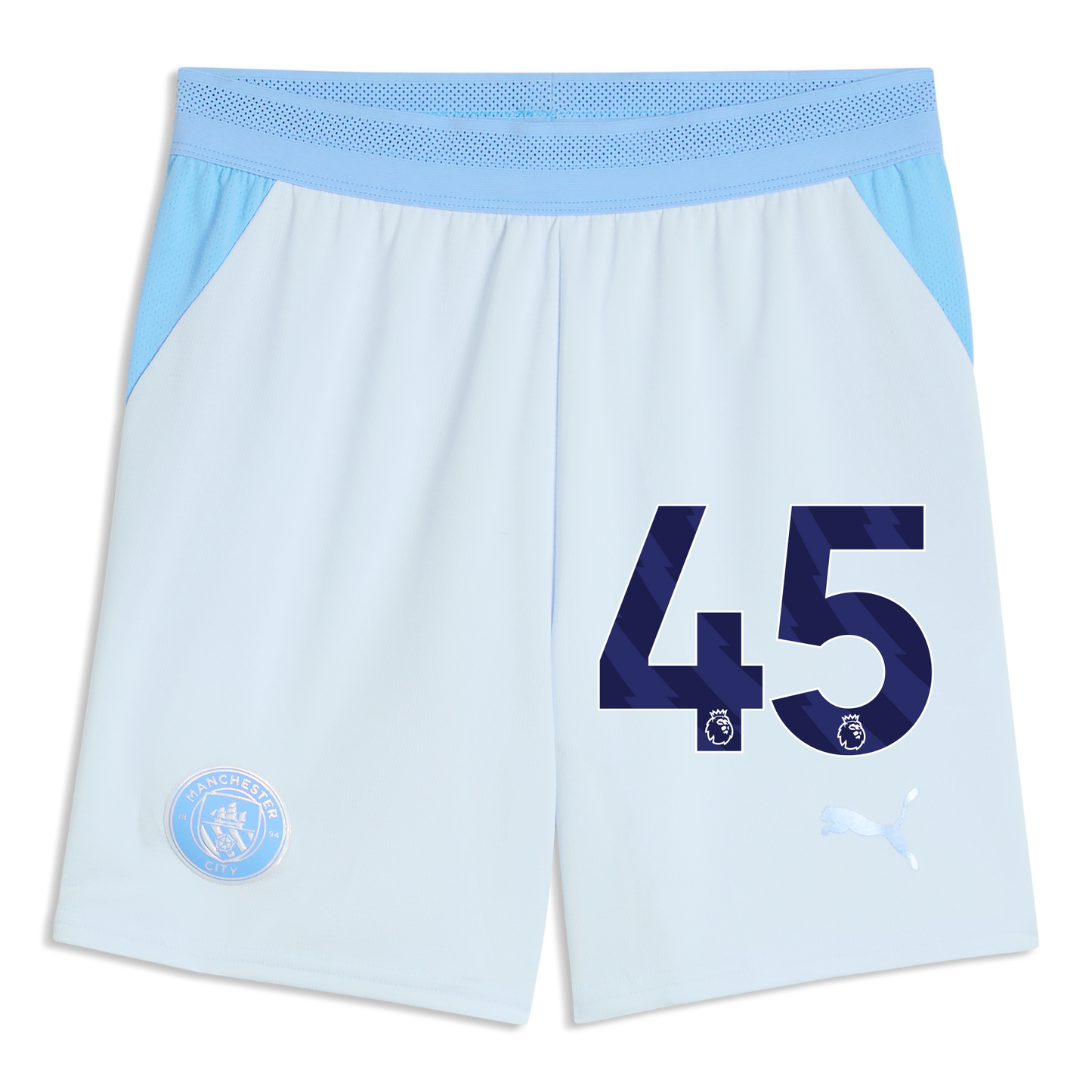 Kids' Manchester City Football Shorts 2026/27 With #45 - Icy Blue-Team Light Blue