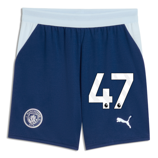 Kids' Manchester City Football Shorts 2026/27 With #47 - Blue Jewel-Icy Blue