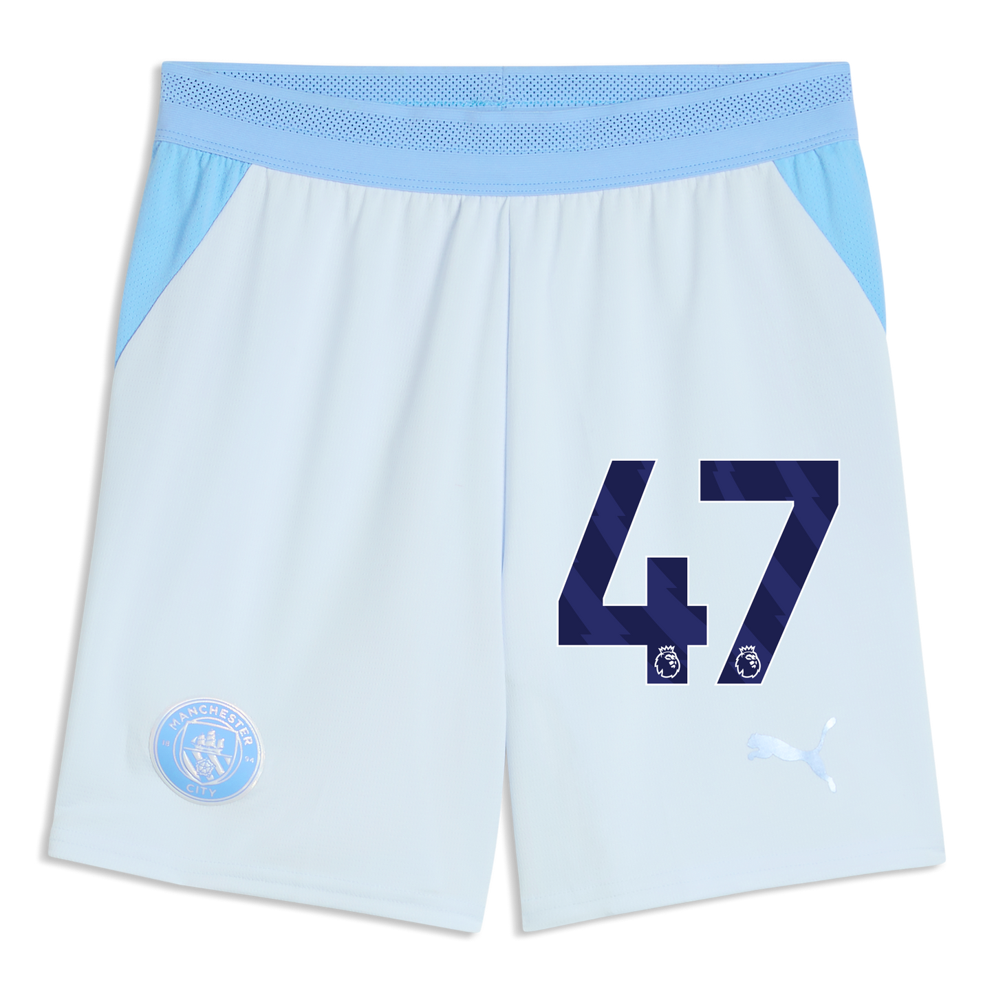 Kids' Manchester City Football Shorts 2026/27 With #47 - Icy Blue-Team Light Blue