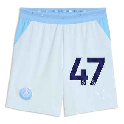 Kids' Manchester City Football Shorts 2026/27 With #47 - Icy Blue-Team Light Blue