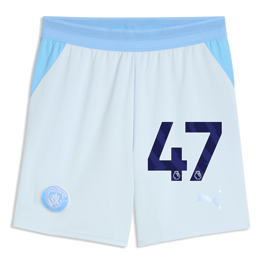 Kids' Manchester City Football Shorts 2026/27 With #47 - Icy Blue-Team Light Blue