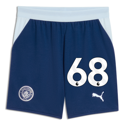 Kids' Manchester City Football Shorts 2026/27 With #68 - Blue Jewel-Icy Blue