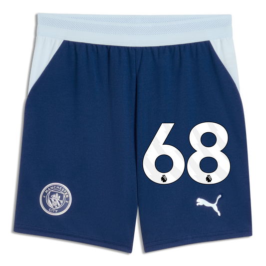 Kids' Manchester City Football Shorts 2026/27 With #68 - Blue Jewel-Icy Blue