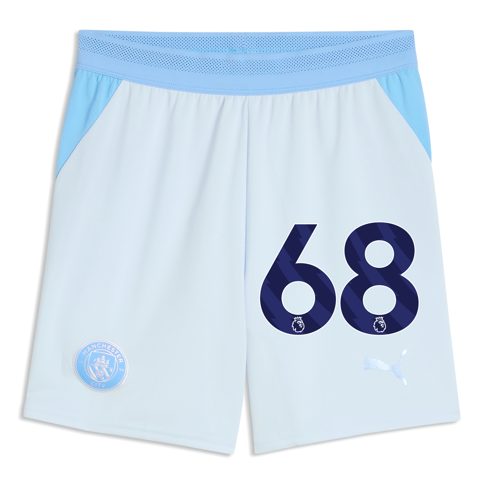Kids' Manchester City Football Shorts 2026/27 With #68 - Icy Blue-Team Light Blue