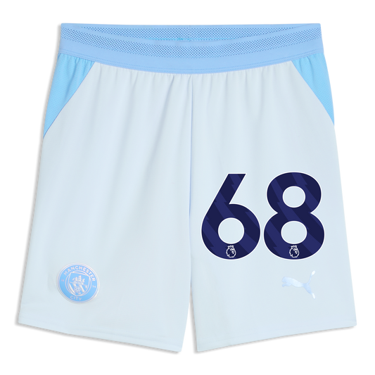 Kids' Manchester City Football Shorts 2026/27 With #68 - Icy Blue-Team Light Blue
