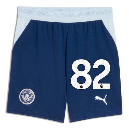 Kids' Manchester City Football Shorts 2026/27 With #82 - Blue Jewel-Icy Blue