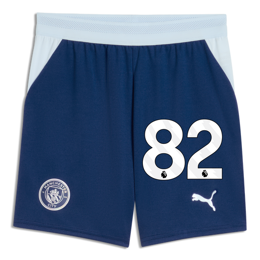 Kids' Manchester City Football Shorts 2026/27 With #82 - Blue Jewel-Icy Blue