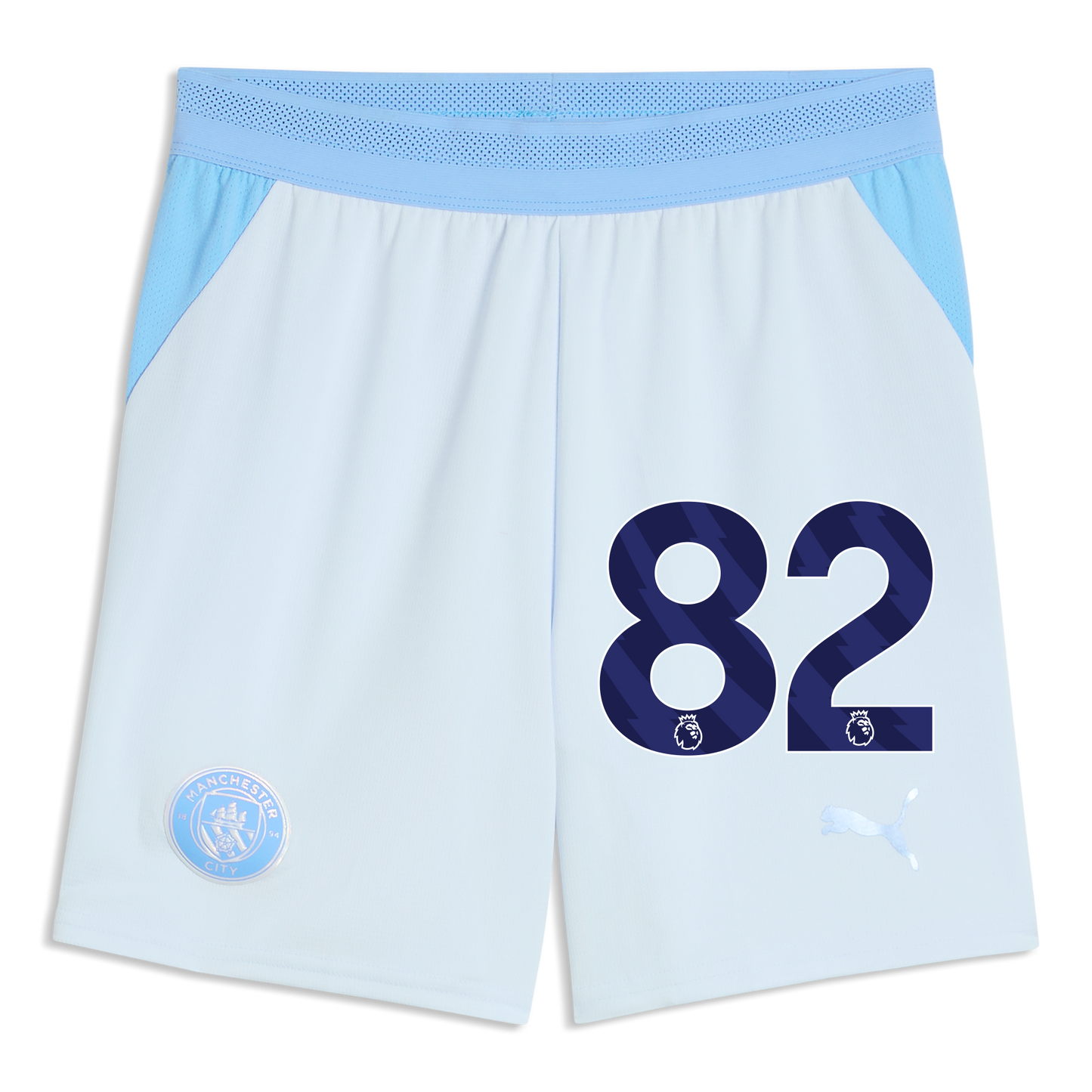Kids' Manchester City Football Shorts 2026/27 With #82 - Icy Blue-Team Light Blue