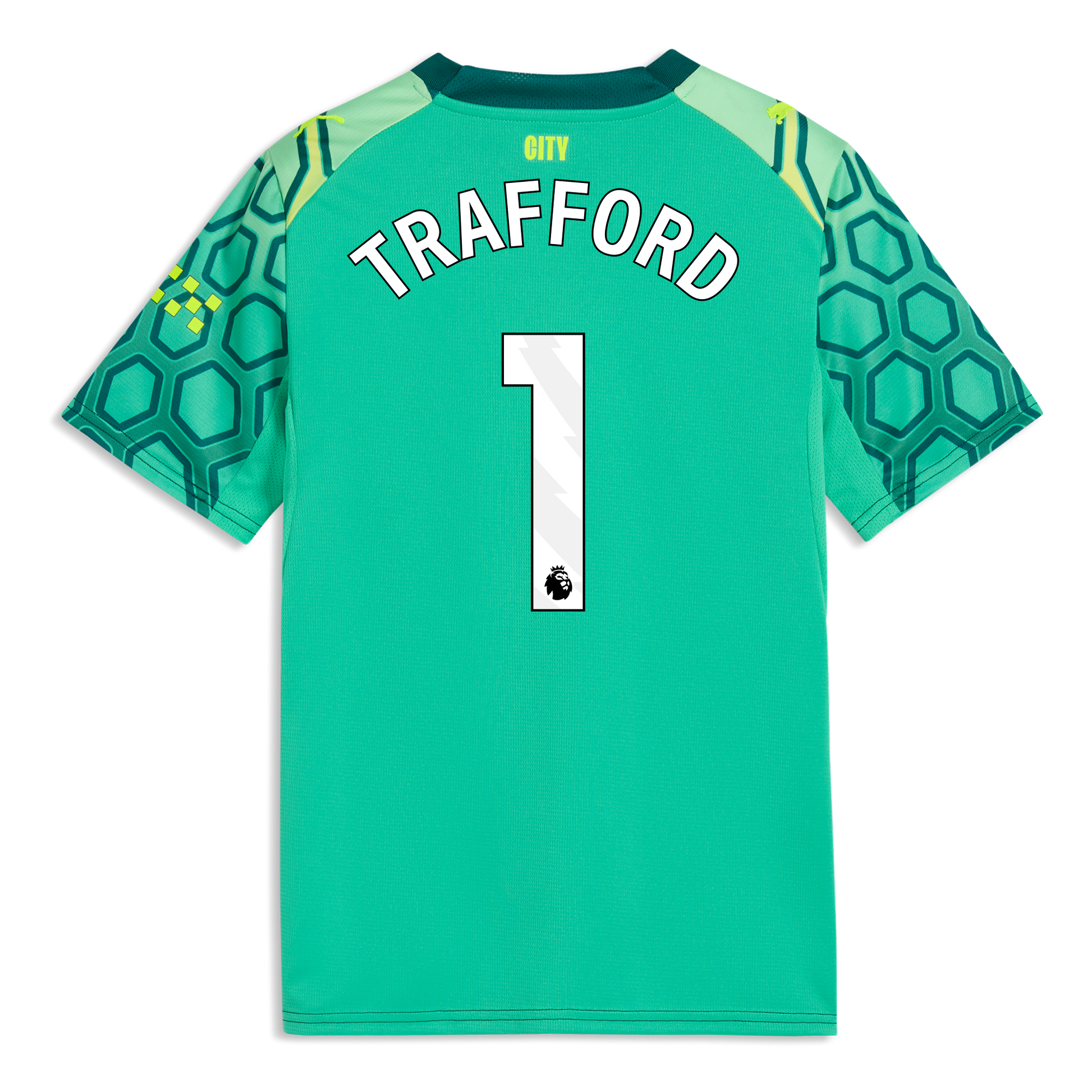 Kids' Manchester City Goalkeeper Jersey 2026/27 With TRAFFORD 1 Printing - Vibrant Green-Varsity Green