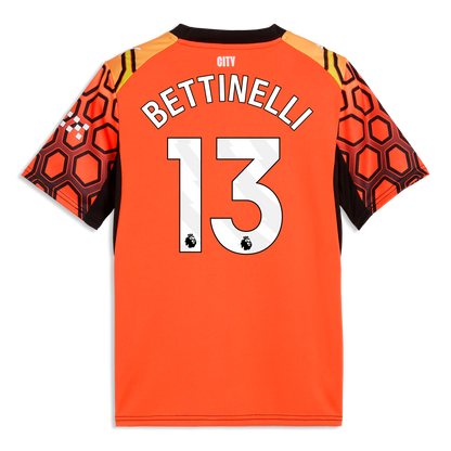 Kids' Manchester City Goalkeeper Jersey 2026/27 With BETTINELLI 13 Printing - Hot Heat-PUMA Black