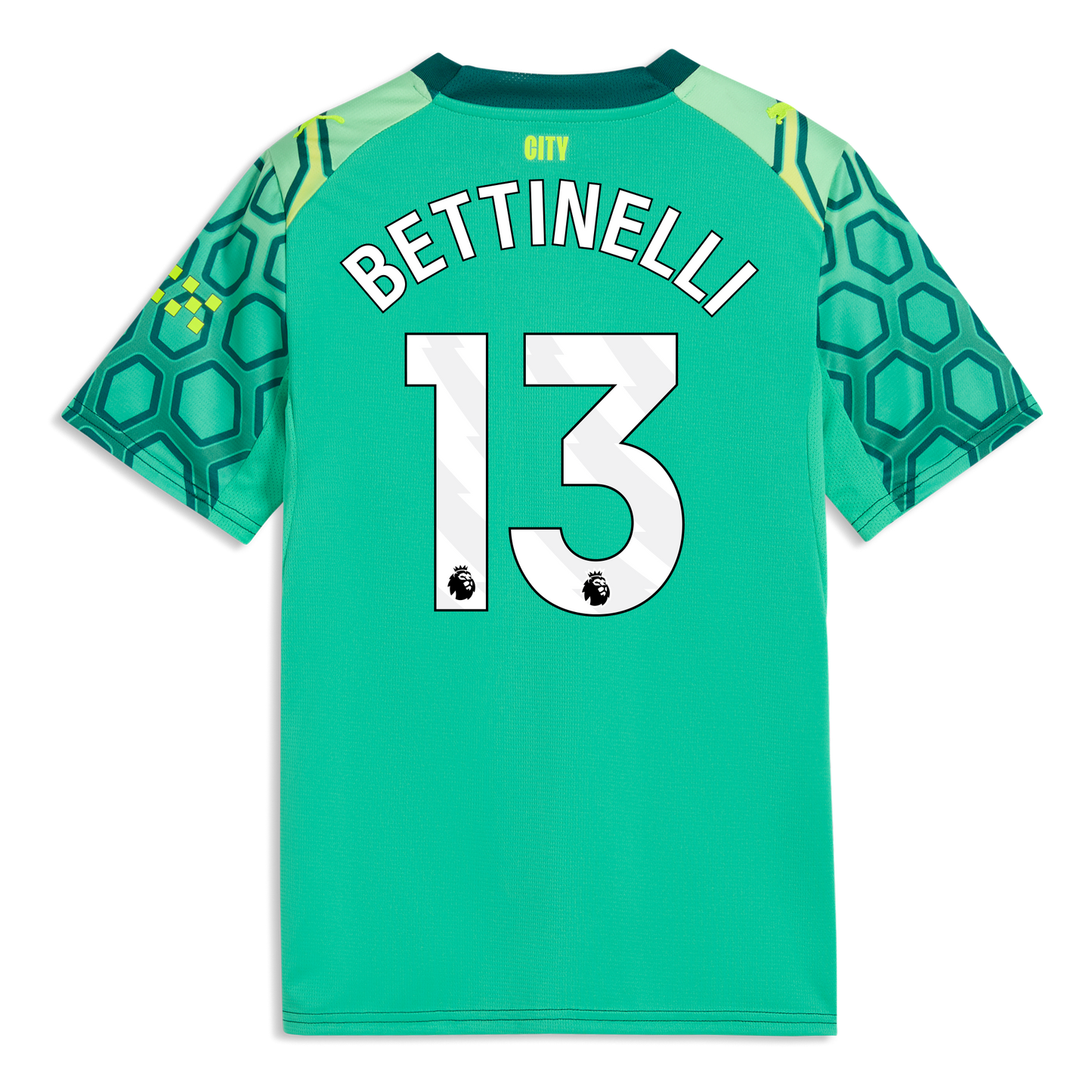 Kids' Manchester City Goalkeeper Jersey 2026/27 With BETTINELLI 13 Printing - Vibrant Green-Varsity Green