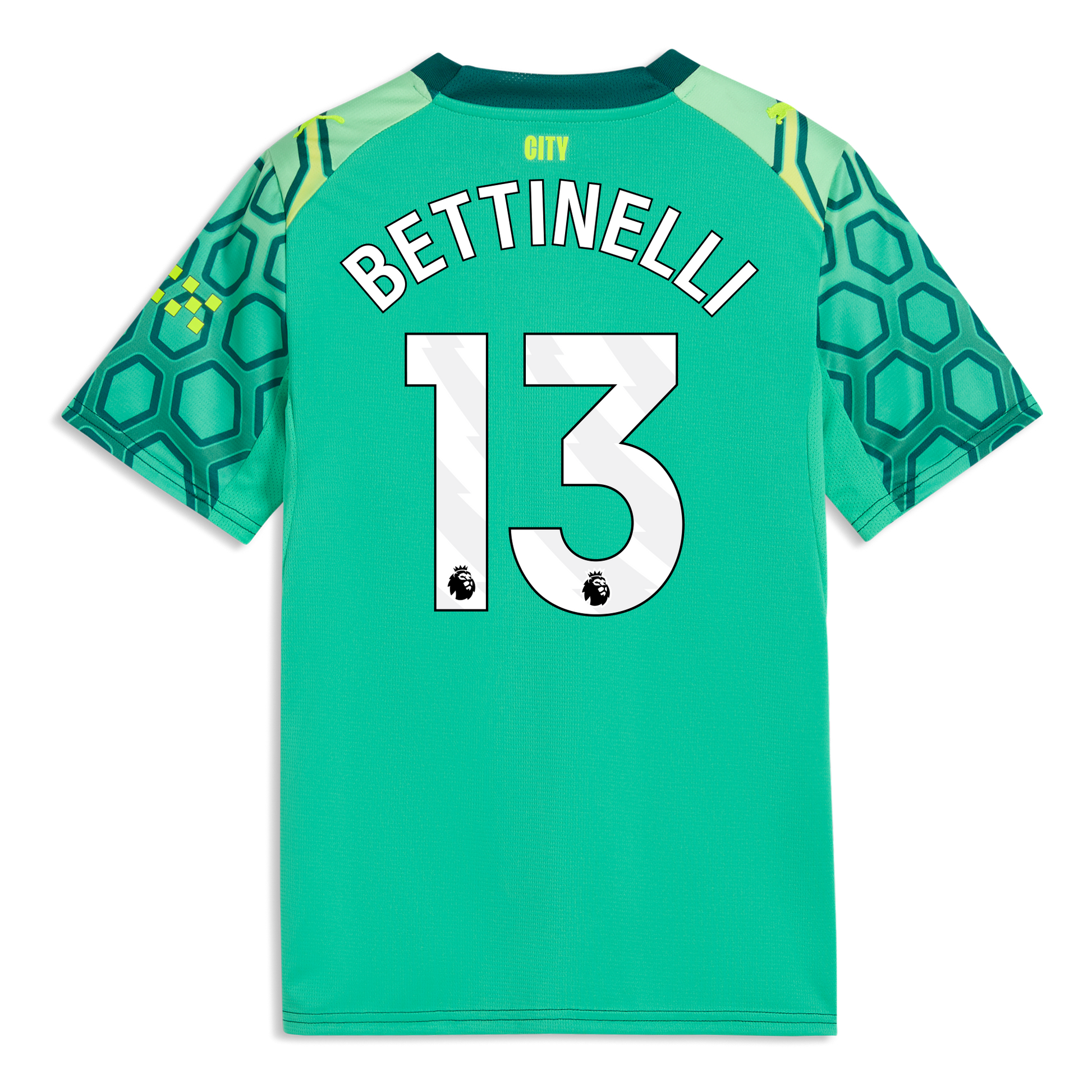 Kids' Manchester City Goalkeeper Jersey 2026/27 With BETTINELLI 13 Printing - Vibrant Green-Varsity Green