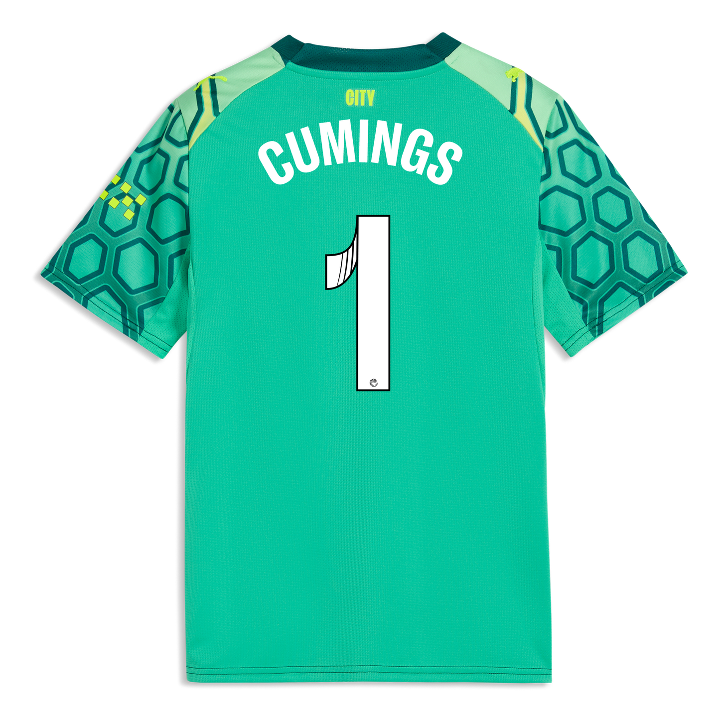 Kids' Manchester City Goalkeeper Jersey 2026/27 With CUMINGS 1 Printing - Vibrant Green-Varsity Green