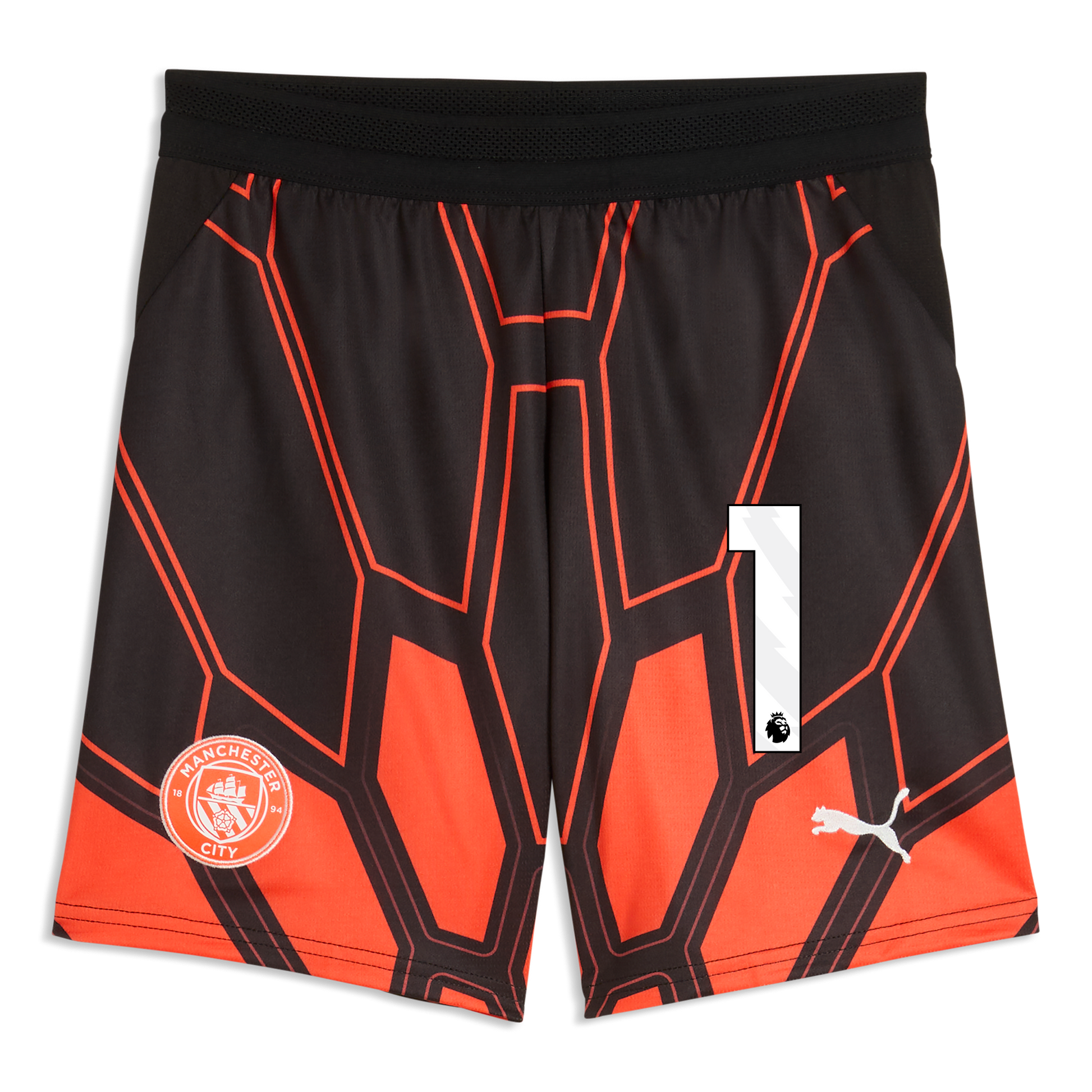 Kids' Manchester City Goalkeeper Shorts 2026/27 With #1 - Hot Heat-PUMA Black