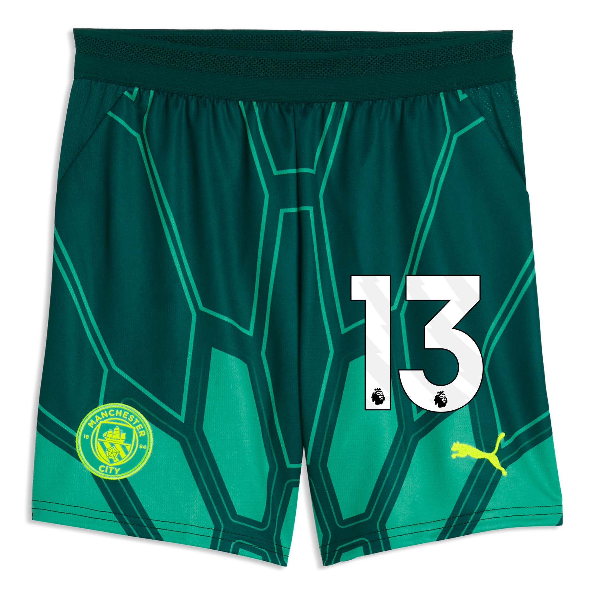 Kids' Manchester City Goalkeeper Shorts 2026/27 With #13 - Vibrant Green-Varsity Green