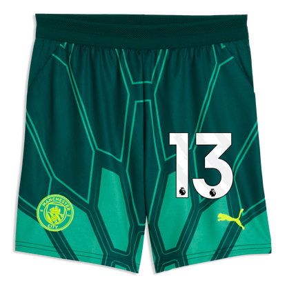 Kids' Manchester City Goalkeeper Shorts 2026/27 With #13 - Vibrant Green-Varsity Green