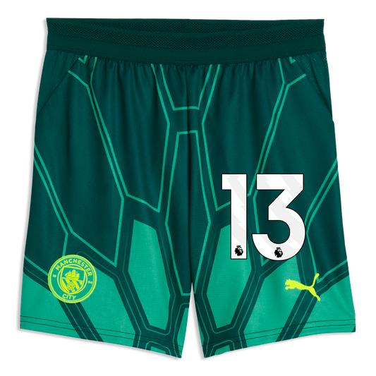 Kids' Manchester City Goalkeeper Shorts 2026/27 With #13 - Vibrant Green-Varsity Green