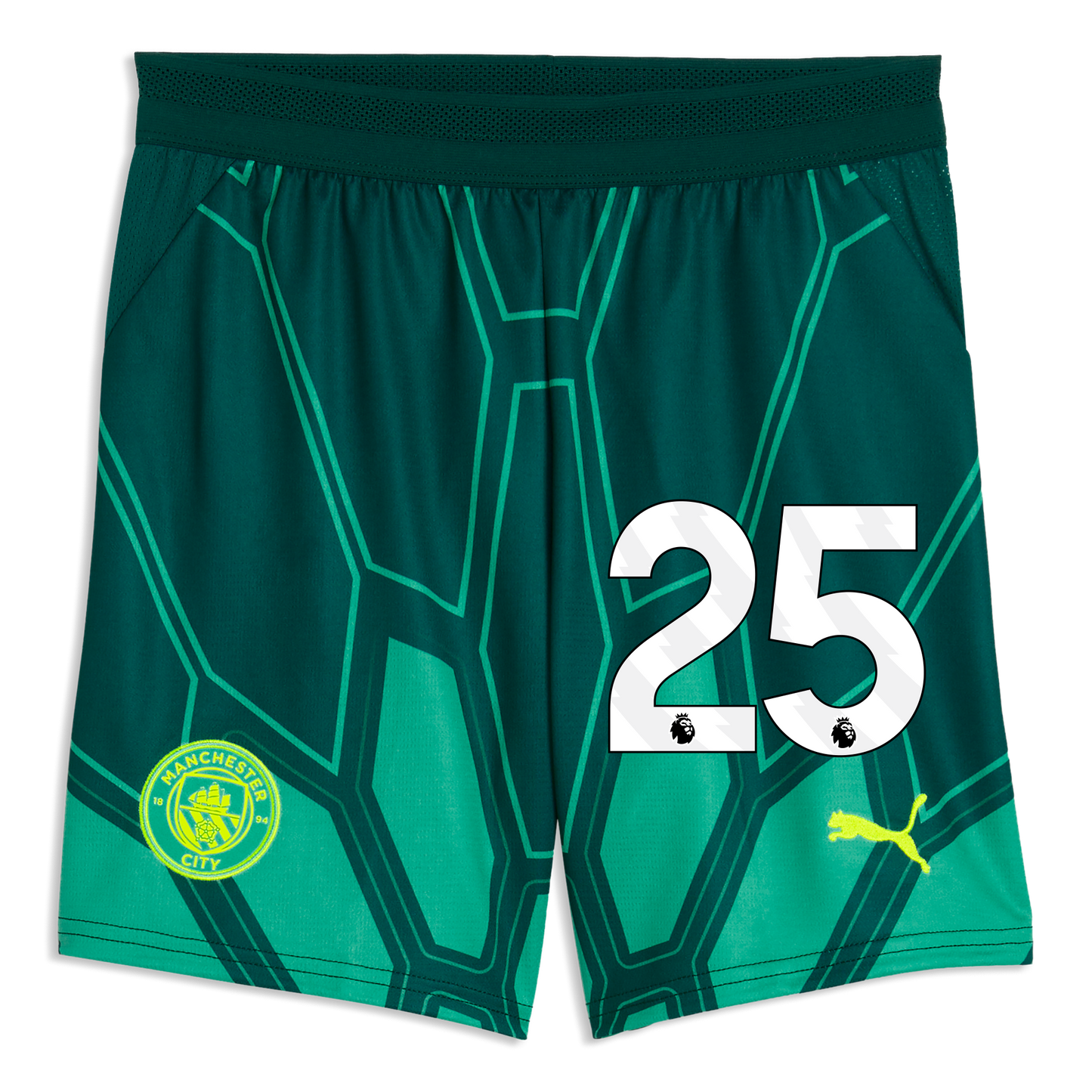 Kids' Manchester City Goalkeeper Shorts 2026/27 With #25 - Vibrant Green-Varsity Green
