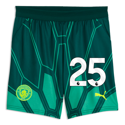 Kids' Manchester City Goalkeeper Shorts 2026/27 With #25 - Vibrant Green-Varsity Green