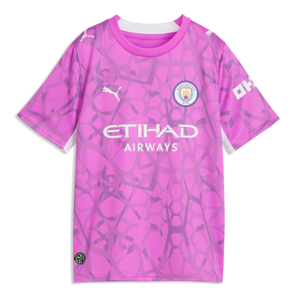 Kids' Manchester City Goalkeeper Jersey 2026/27 With YAMASHITA 31 Printing - Electric Orchid-PUMA White