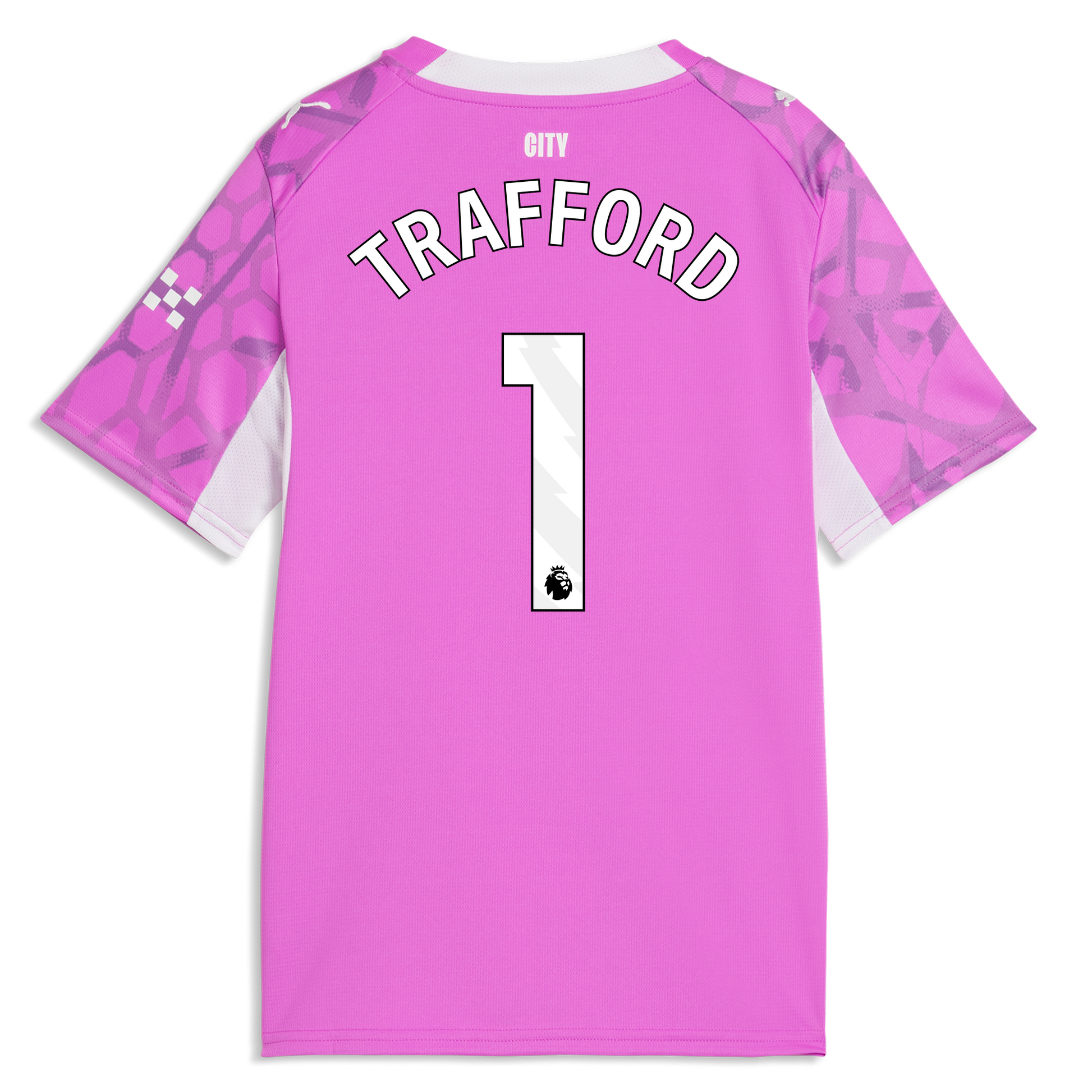 Kids' Manchester City Goalkeeper Jersey 2026/27 With TRAFFORD 1 Printing - Electric Orchid-PUMA White