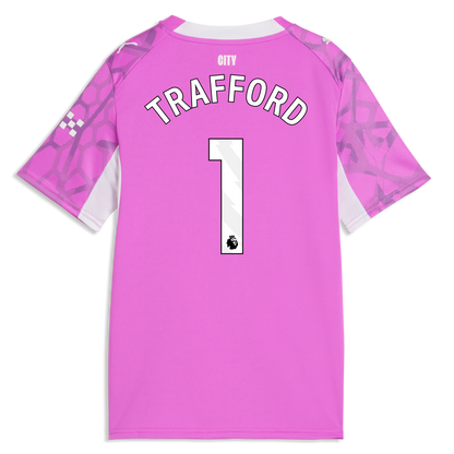 Kids' Manchester City Goalkeeper Jersey 2026/27 With TRAFFORD 1 Printing - Electric Orchid-PUMA White