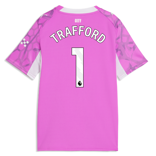 Kids' Manchester City Goalkeeper Jersey 2026/27 With TRAFFORD 1 Printing - Electric Orchid-PUMA White