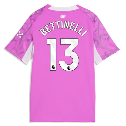Kids' Manchester City Goalkeeper Jersey 2026/27 With BETTINELLI 13 Printing - Electric Orchid-PUMA White