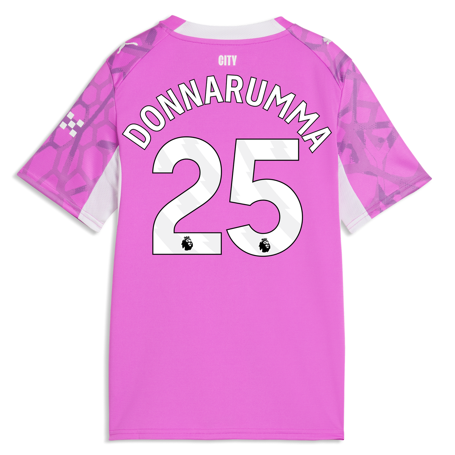 Kids' Manchester City Goalkeeper Jersey 2026/27 With DONNARUMMA 25 Printing - Electric Orchid-PUMA White