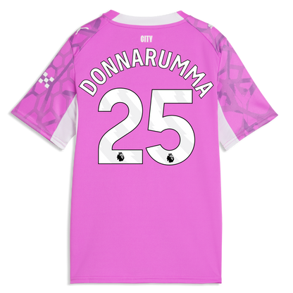 Kids' Manchester City Goalkeeper Jersey 2026/27 With DONNARUMMA 25 Printing - Electric Orchid-PUMA White