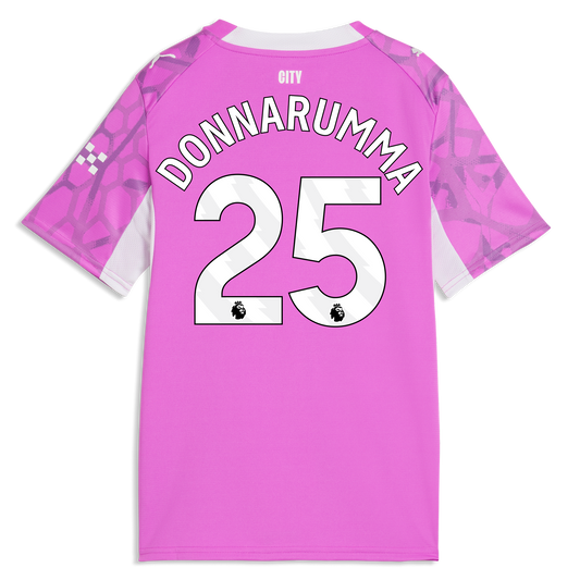 Kids' Manchester City Goalkeeper Jersey 2026/27 With DONNARUMMA 25 Printing - Electric Orchid-PUMA White