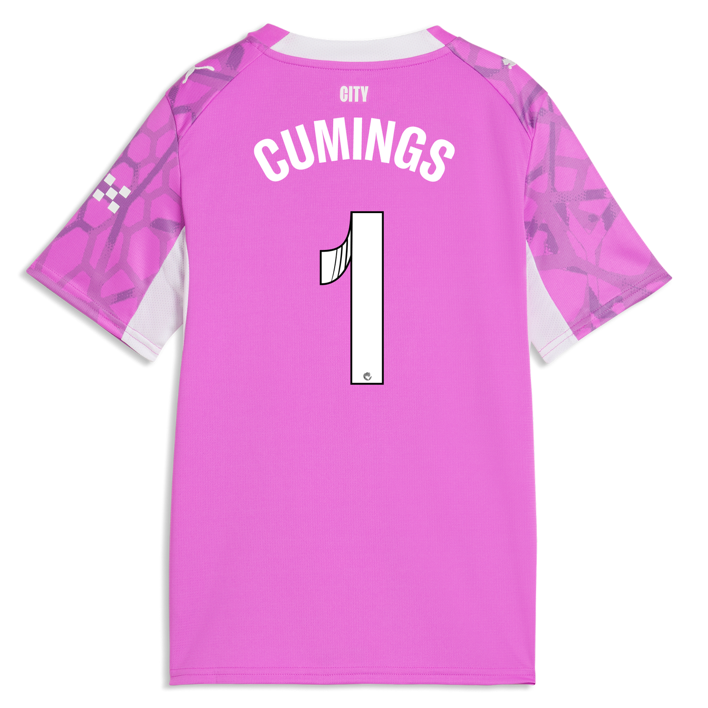 Kids' Manchester City Goalkeeper Jersey 2026/27 With CUMINGS 1 Printing - Electric Orchid-PUMA White