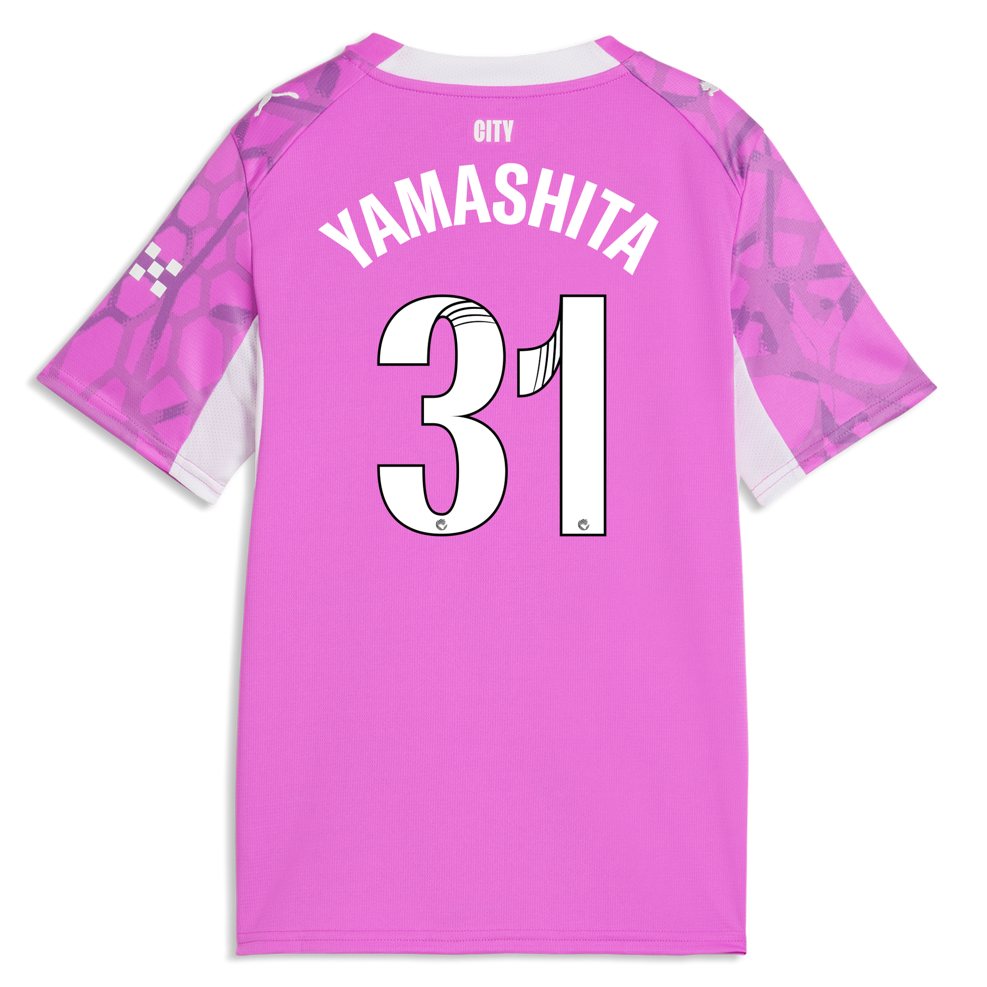 Kids' Manchester City Goalkeeper Jersey 2026/27 With YAMASHITA 31 Printing - Electric Orchid-PUMA White