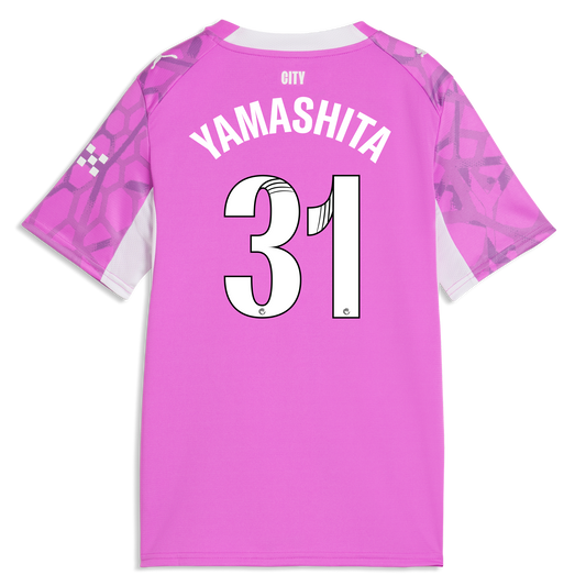 Kids' Manchester City Goalkeeper Jersey 2026/27 With YAMASHITA 31 Printing - Electric Orchid-PUMA White