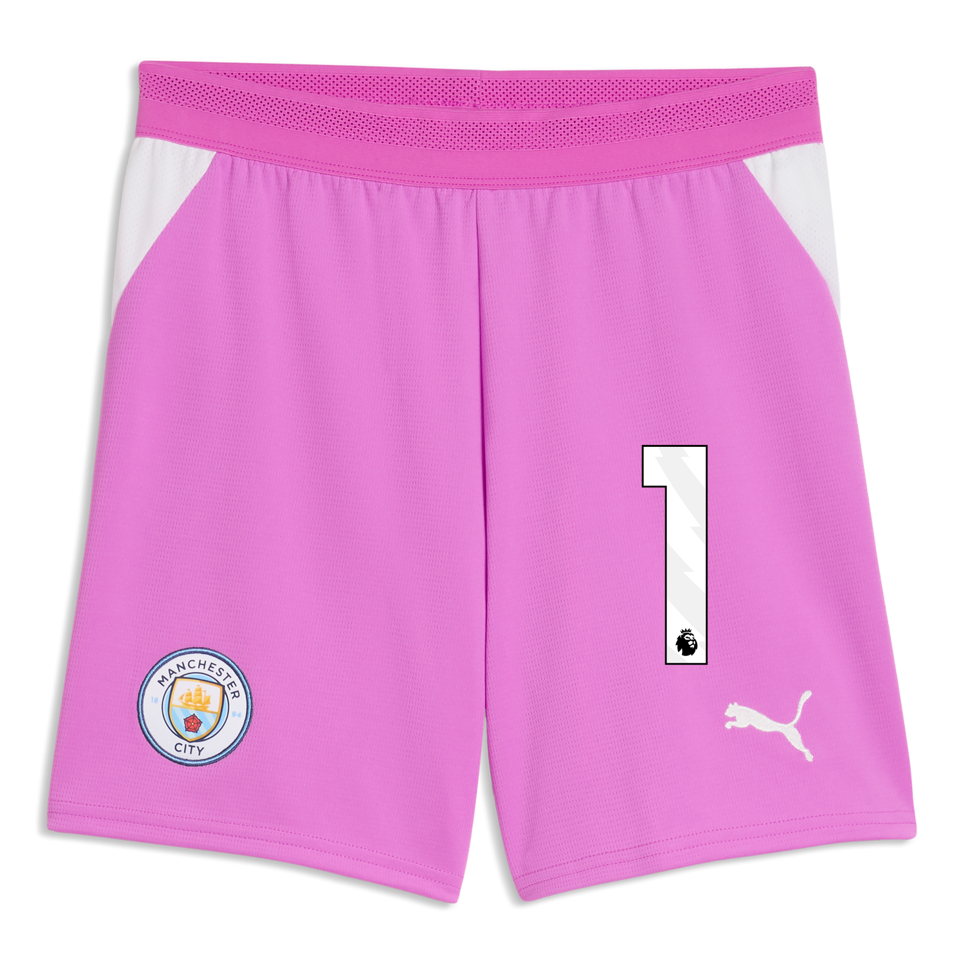 Kids' Manchester City Goalkeeper Shorts 2026/27 With #1 - Electric Orchid-PUMA White