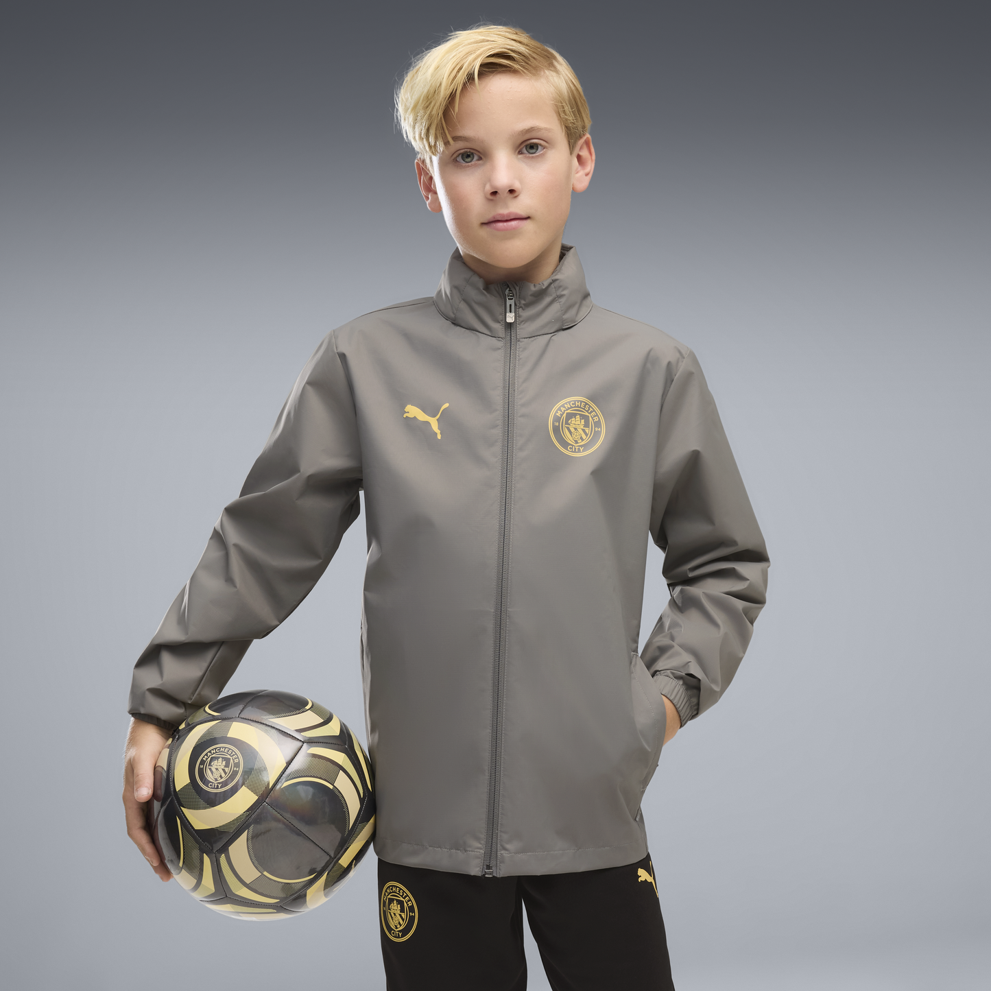 Kids' Manchester City Training All Weather Jacket 2026/27 - Cast Iron-Flaxen