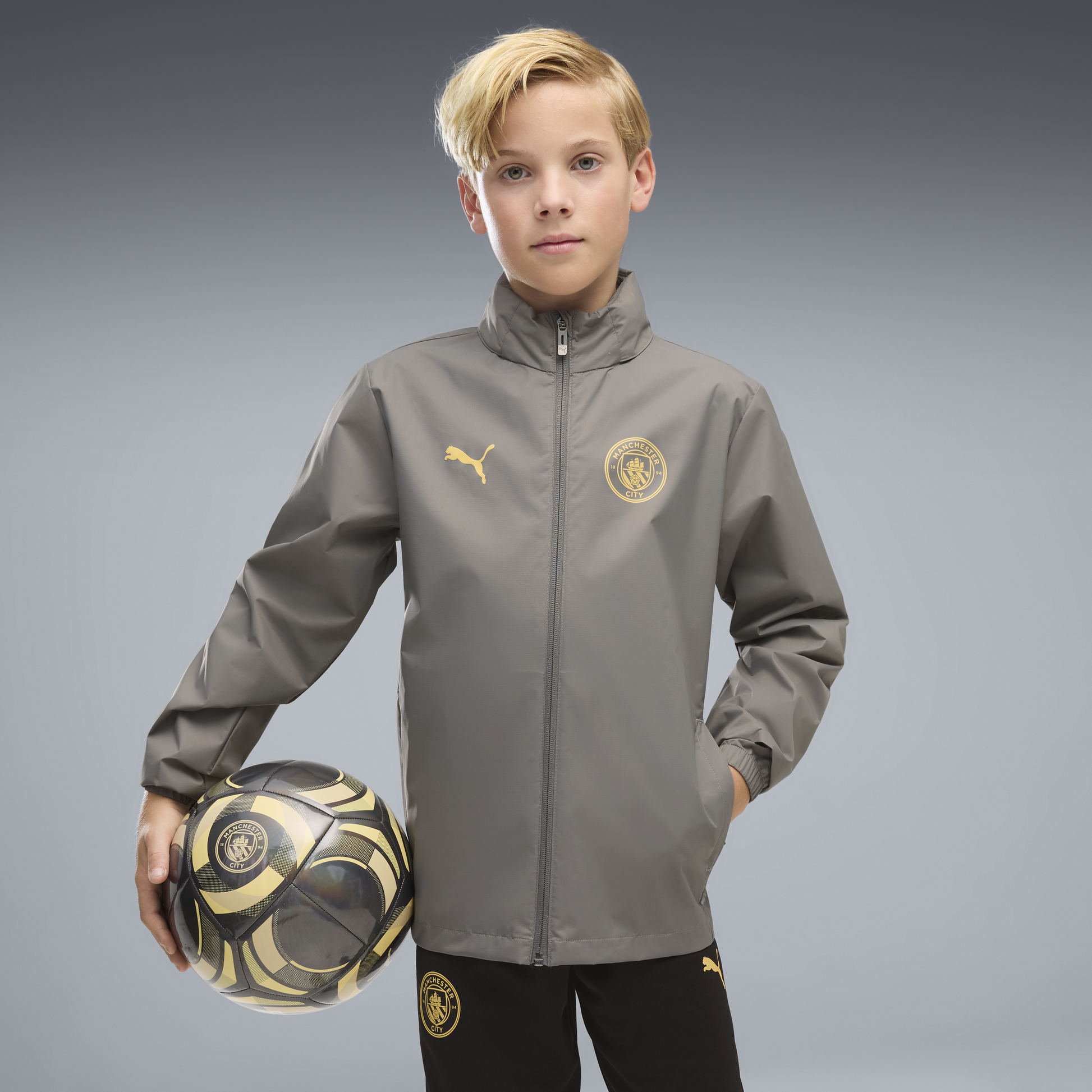 Kids' Manchester City Training All Weather Jacket 2026/27 - Cast Iron-Flaxen