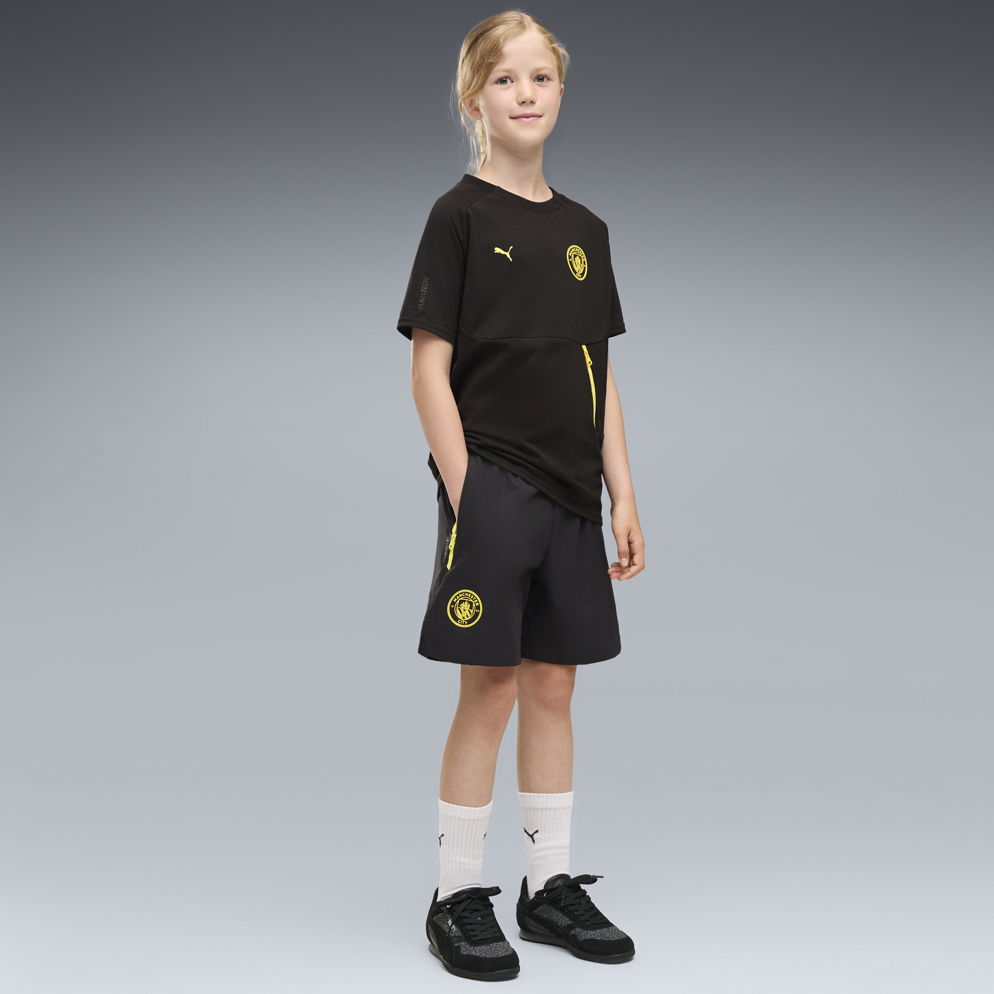 Kids' Manchester City PUMATECH Woven Shorts 2026/27 - PUMA Black-Yellow Blaze